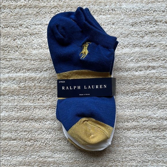 3 Pack Ralph Lauren No Show Socks Blue/White/White - Picture 1 of 10